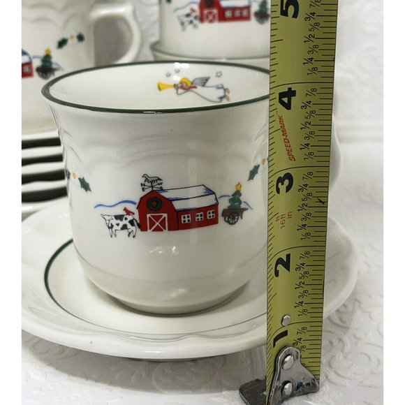 6 Christmas Cups & Saucers PFALTZGRAFF Country Scene with Barn Animals & Farmer - Picture 6 of 10